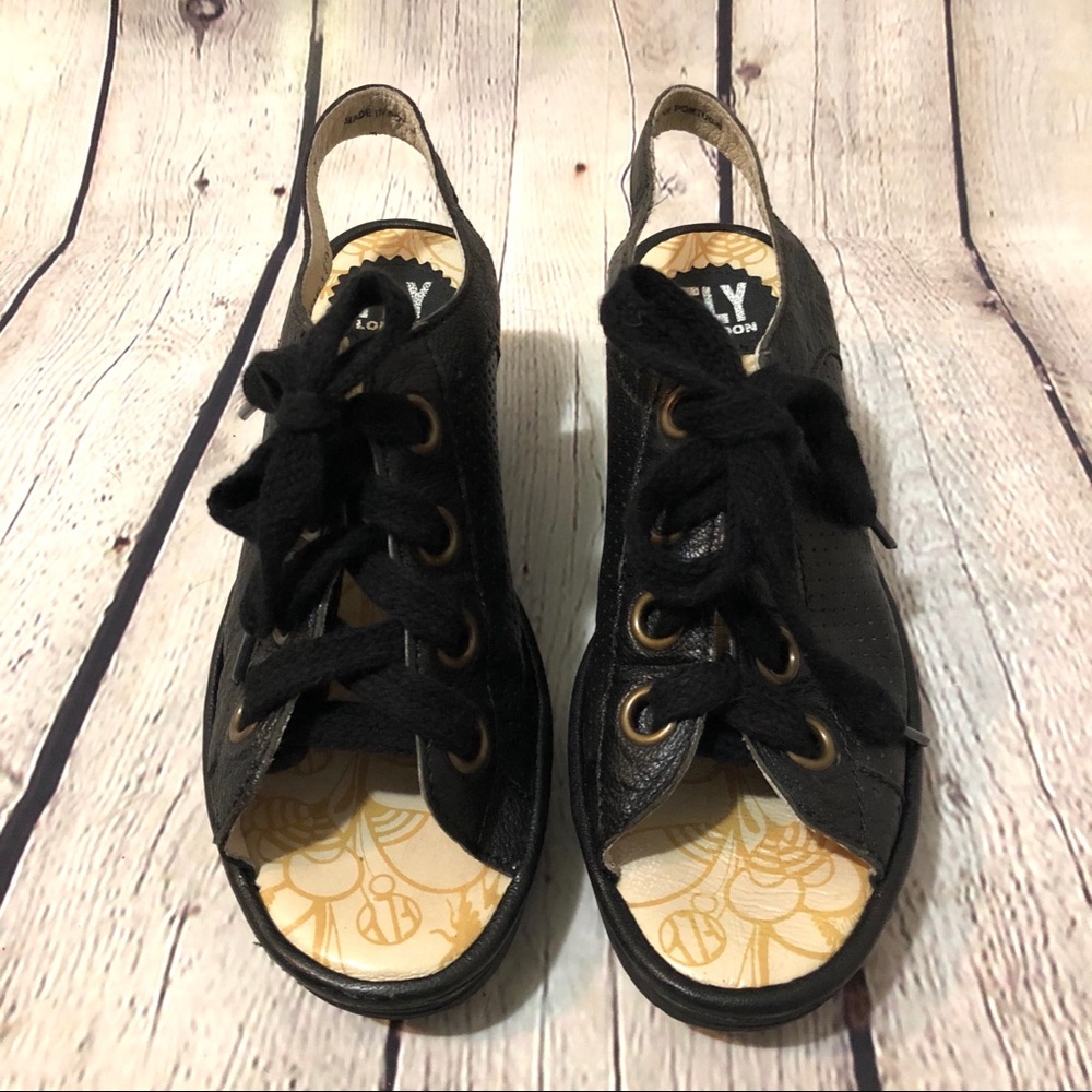 Sling back lace up wedge sandals